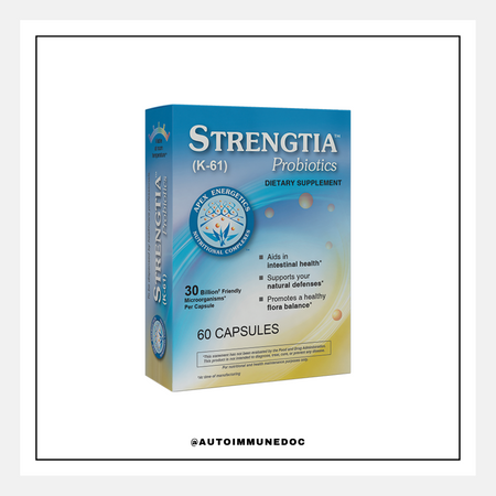 Strengtia™ is a synbiotic formula designed to fortify the intestinal microbial environment with targeted probiotics, such as the widely researched and clinically proven DDS-1 strain of Lactobacillus acidophilus, and the prebiotic arabinogalactan.*